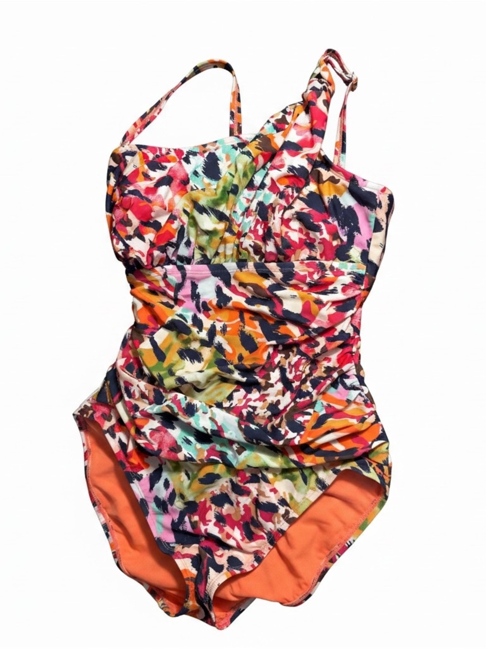 ** Sold *** Rod Beattie Multicolor Abstract Ruched One-Piece swimsuit s